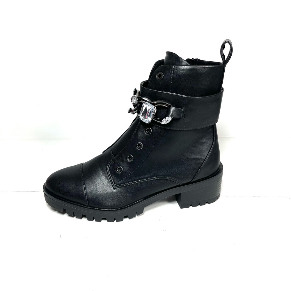 Karl Lagerfeld Paris Patina Combat Boots Women’s Size 6.5 Black Rhinestone